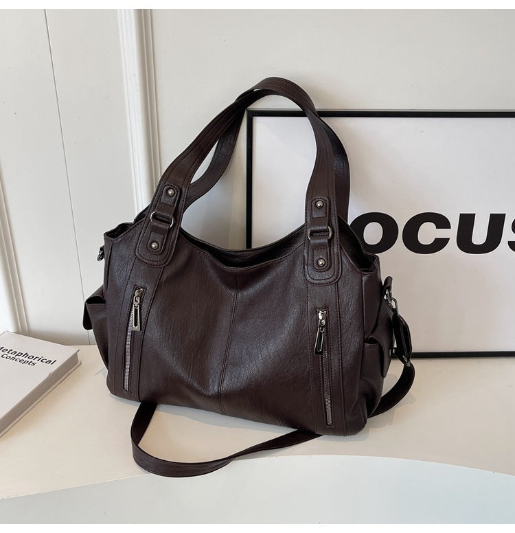 Women's Large-Capacity Vintage Tote Bag: Versatile High-End Shoulder and Handbag, Suitable for Crossbody Wear