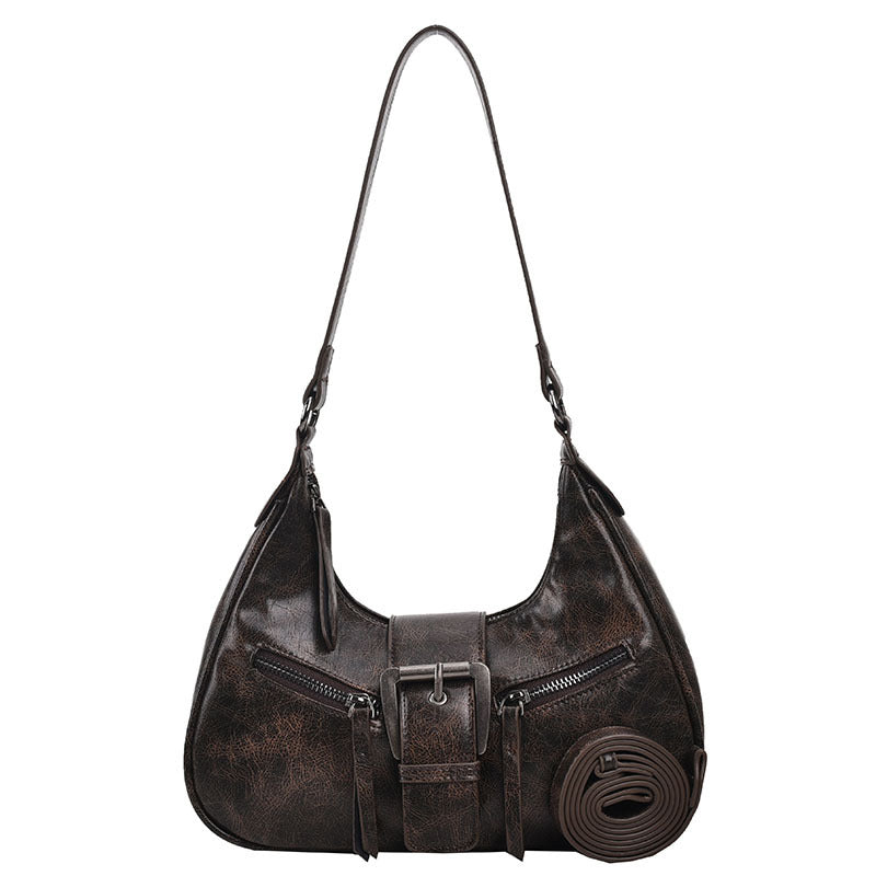 Women's Heartland Crescent — Vintage-Inspired Shoulder Saddle with Distressed Leather Accents & Adjustable Strap