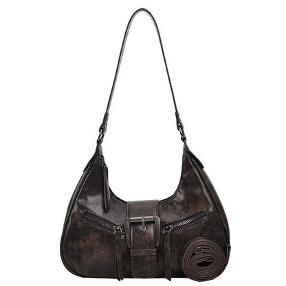 Women's Heartland Crescent — Vintage-Inspired Shoulder Saddle with Distressed Leather Accents & Adjustable Strap
