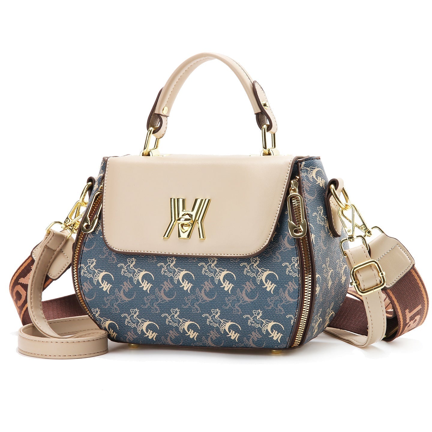 Women's Classic Letter Print Apple Bag - Multi-Way Crossbody Shoulder Tote Handbag Purse